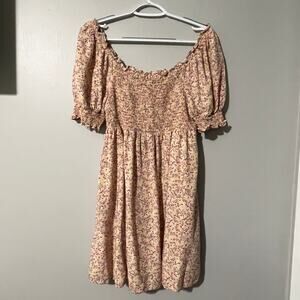 AS U Wish Floral Smocked Dress Womens Large Cottagecore Puff Sleeve Mini